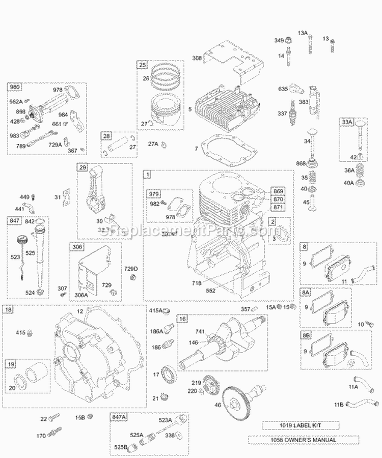 Page F Diagram and Parts List for 196402-0165-01  Briggs and Stratton Engine